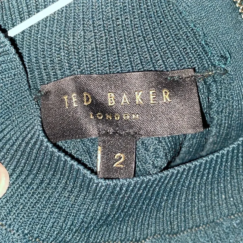 Ted Baker $289 Olivinn Stitch Detail Sweater Dress Green Pleated Skirt TB2 =US 6